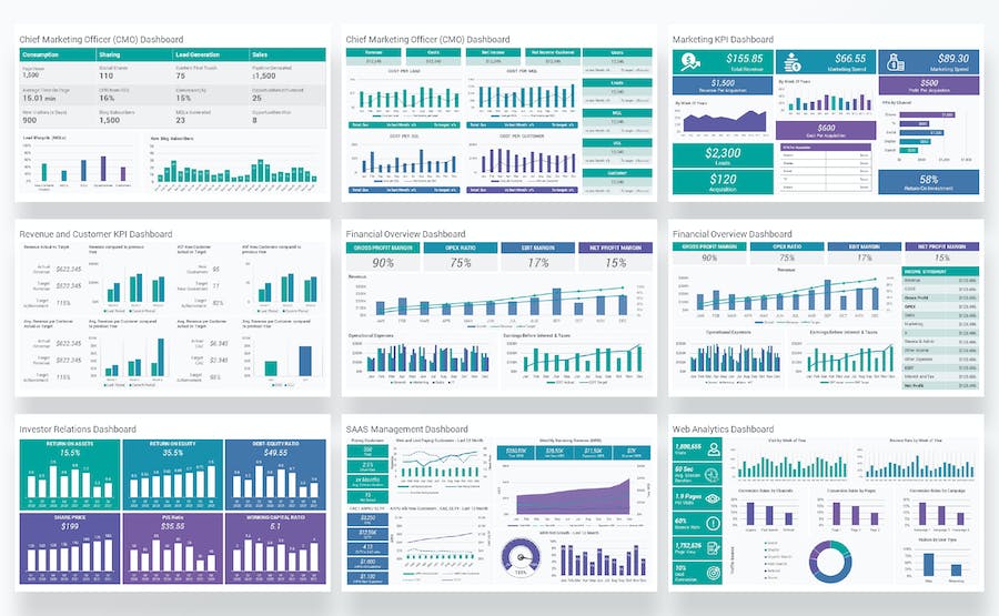KPI绩效数据分析图形监控PPT模板 - 顶尖PPT