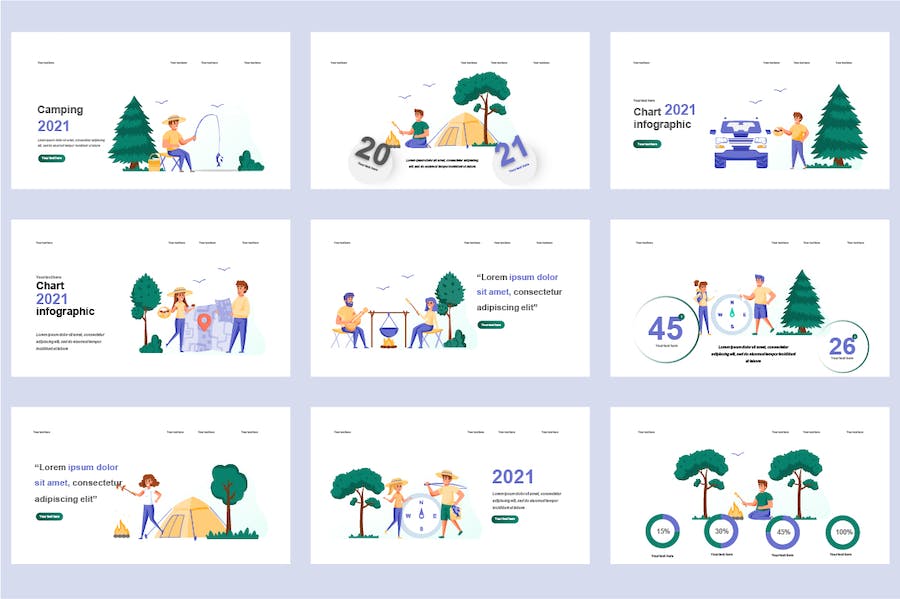 休闲娱乐运动场景插画PPT模板 - 顶尖PPT