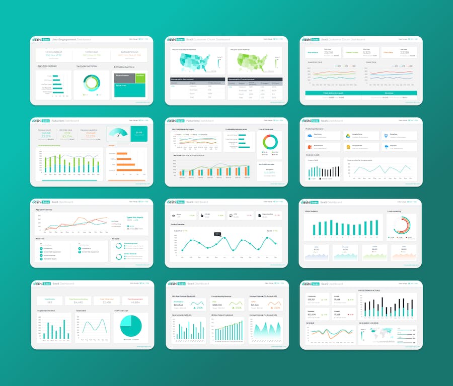 SaaS 领域仪表板报告展示PPT模板 - 顶尖PPT