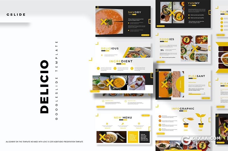 30页餐饮美食介绍展示多用途Google slides模板 5种主题配色 - 顶尖PPT