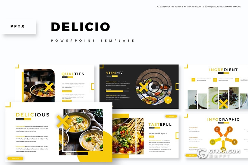 30页餐饮美食介绍展示多用途PPT模板 5种主题配色 - 顶尖PPT