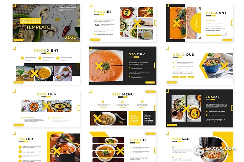 30页餐饮美食介绍展示多用途Google slides模板 5种主题配色 - 顶尖PPT