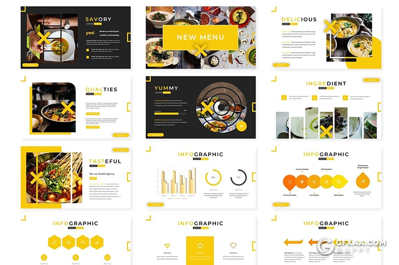 30页餐饮美食介绍展示多用途Google slides模板 5种主题配色 - 顶尖PPT