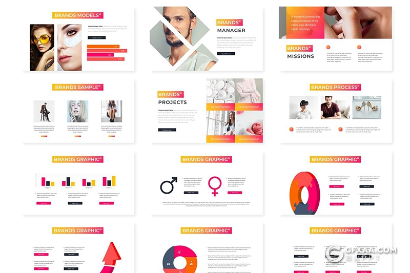 30页国外渐变时尚简约多用途keynote模板5种主题配色 - 顶尖PPT