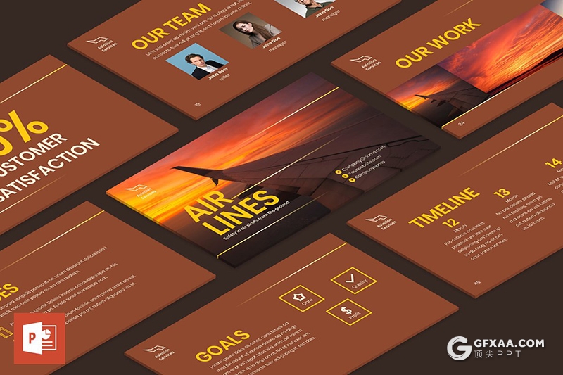 51页扁平化航空公司业务展示介绍PPT模板 - 顶尖PPT