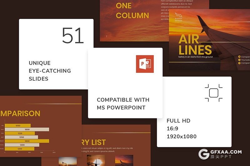 51页扁平化航空公司业务展示介绍PPT模板 - 顶尖PPT