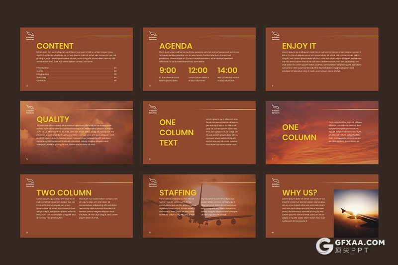 51页扁平化航空公司业务展示介绍PPT模板 - 顶尖PPT