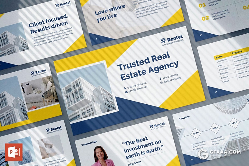 51页国外扁平化房屋出售出租行业业务展示介绍PPT模板 - 顶尖PPT