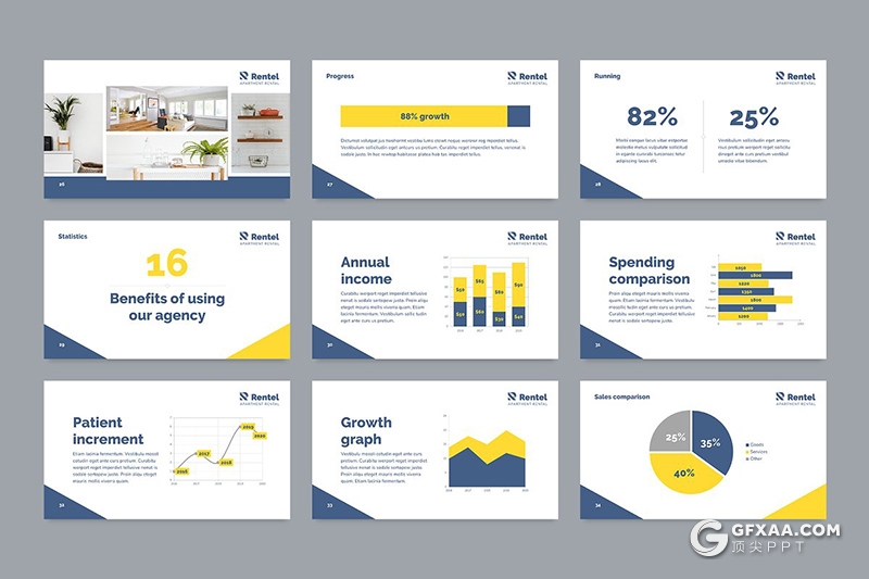 51页国外扁平化房屋出售出租行业业务展示介绍PPT模板 - 顶尖PPT