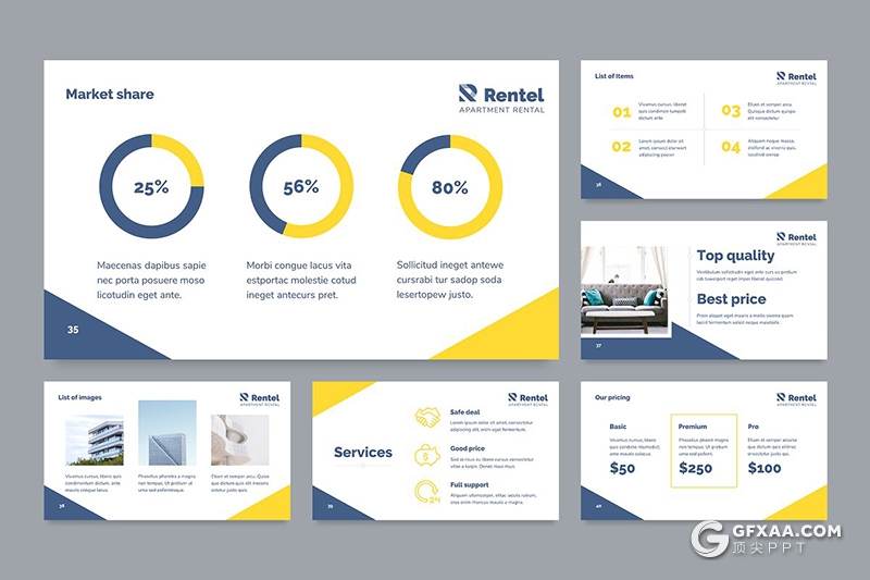 51页国外扁平化房屋出售出租行业业务展示介绍PPT模板 - 顶尖PPT
