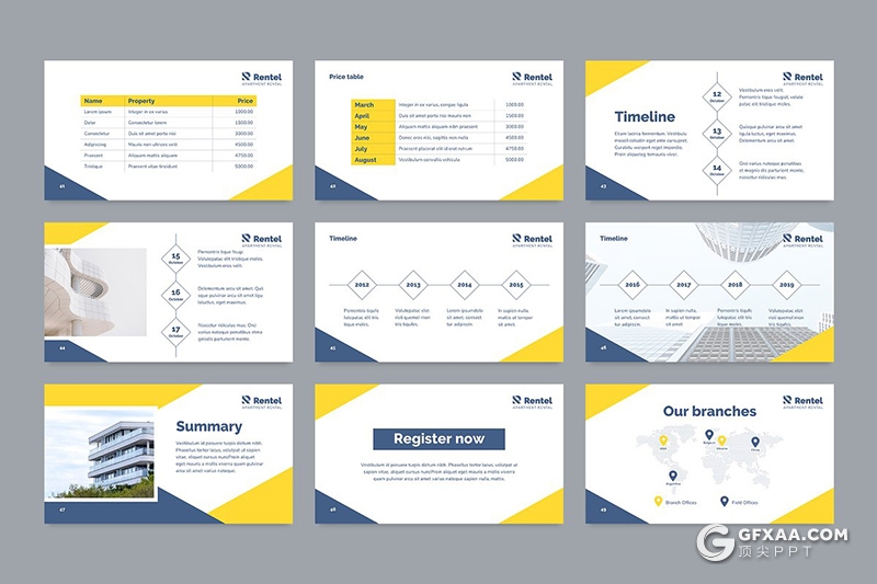 51页国外扁平化房屋出售出租行业业务展示介绍PPT模板 - 顶尖PPT