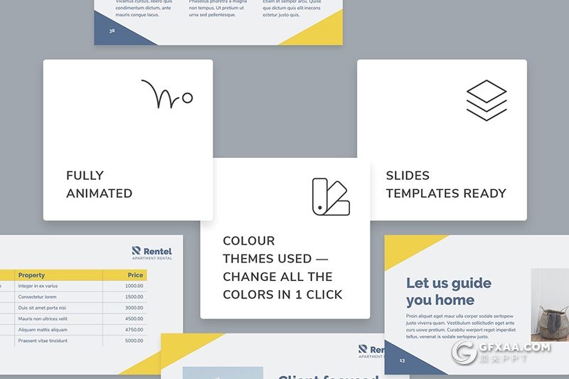 51页国外扁平化房屋出售出租行业业务展示介绍PPT模板 - 顶尖PPT