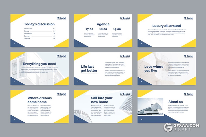 51页国外扁平化房屋出售出租行业业务展示介绍PPT模板 - 顶尖PPT