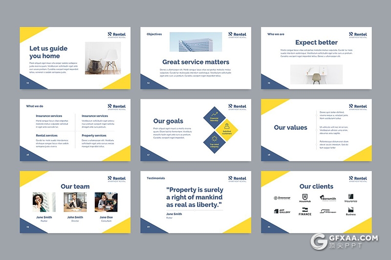 51页国外扁平化房屋出售出租行业业务展示介绍PPT模板 - 顶尖PPT