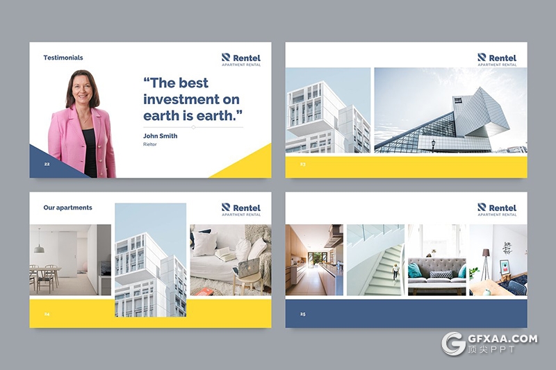 51页国外扁平化房屋出售出租行业业务展示介绍PPT模板 - 顶尖PPT