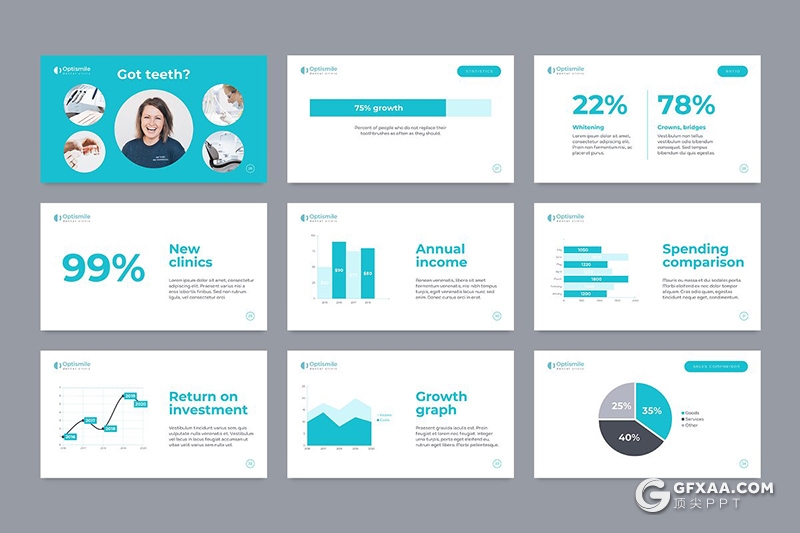 51页蓝色医学医疗行业牙科诊所介绍展示PPT模板 - 顶尖PPT