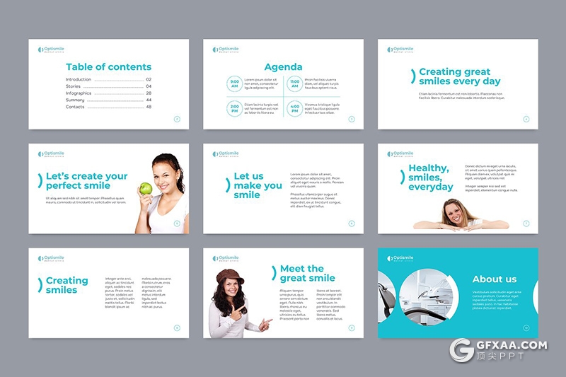 51页蓝色医学医疗行业牙科诊所介绍展示PPT模板 - 顶尖PPT