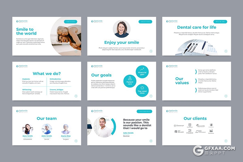 51页蓝色医学医疗行业牙科诊所介绍展示PPT模板 - 顶尖PPT