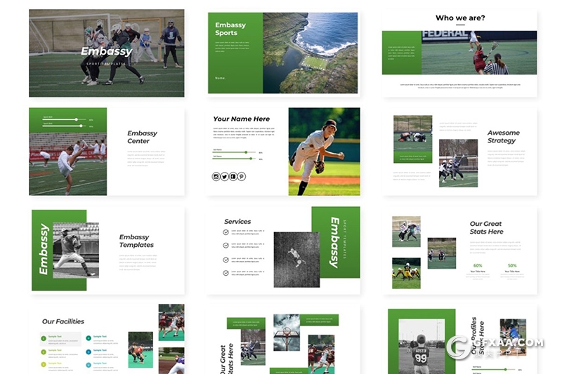 30页体育馆体育项目介绍展示keynote模板 5种主题配色 - 顶尖PPT