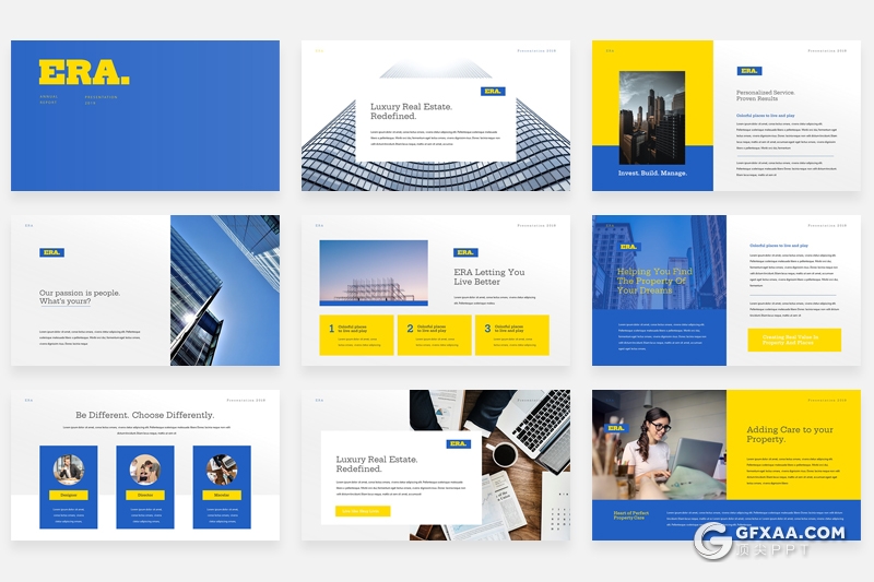30页国外扁平化商业地产公司项目介绍展示PPT模板 - 顶尖PPT