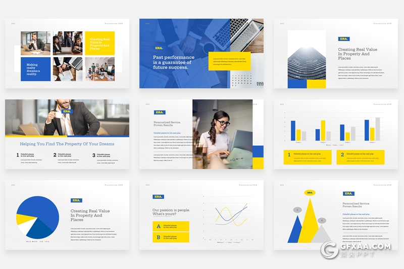 30页国外扁平化商业地产公司项目介绍展示PPT模板 - 顶尖PPT