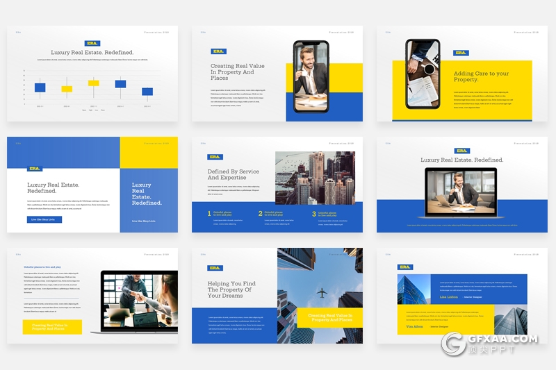 30页国外扁平化商业地产公司项目介绍展示PPT模板 - 顶尖PPT
