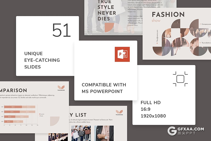 51页时尚服装展示时装秀展示介绍PPT模板 - 顶尖PPT