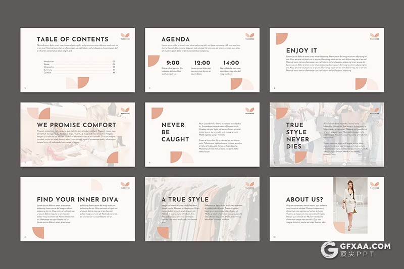 51页时尚服装展示时装秀展示介绍PPT模板 - 顶尖PPT