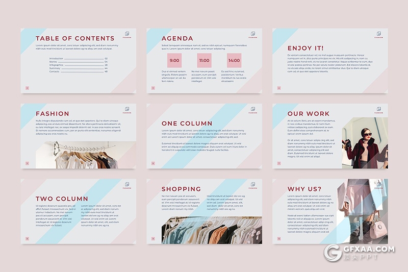 51页时尚服装站时装秀模特写真通用PPT模板 - 顶尖PPT