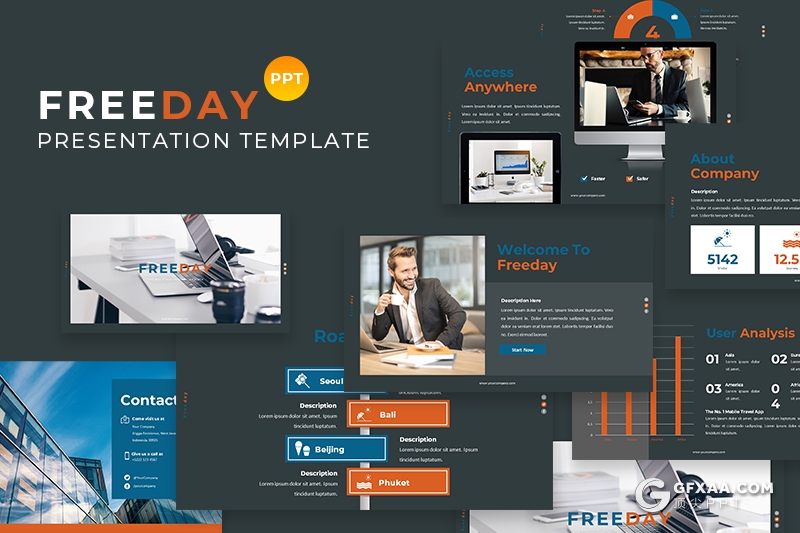 30页扁平化商务工作汇报企业介绍16:9和4:3尺寸ppt模板3种配色 - 顶尖PPT
