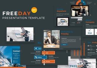 30页扁平化商务工作汇报企业介绍16:9和4:3尺寸ppt模板3种配色 - 顶尖PPT