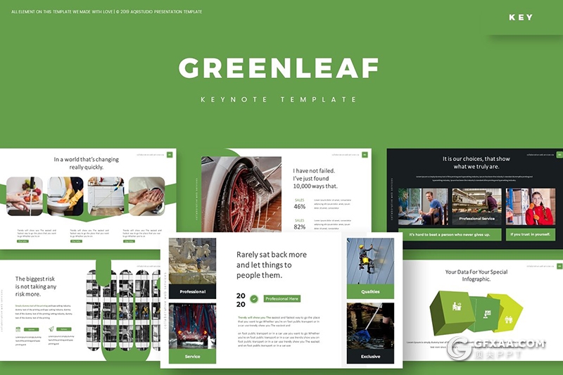 30页绿色创意版式设计简约商务多用途keynote模板5种主题配色 - 顶尖PPT