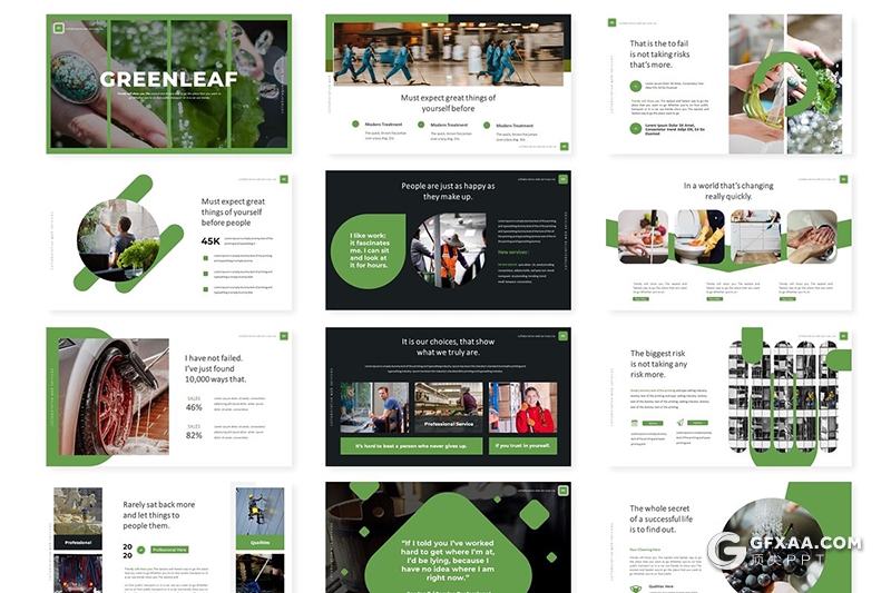 30页绿色创意版式设计简约商务多用途keynote模板5种主题配色 - 顶尖PPT