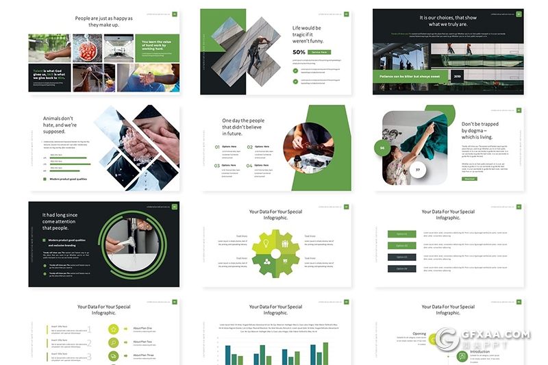 30页绿色创意版式设计简约商务多用途keynote模板5种主题配色 - 顶尖PPT