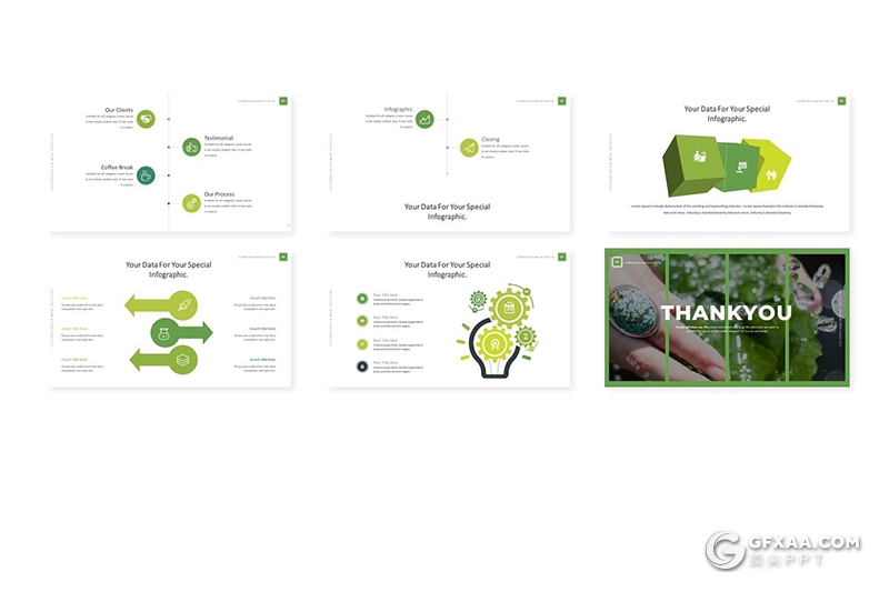 30页绿色创意版式设计简约商务多用途keynote模板5种主题配色 - 顶尖PPT