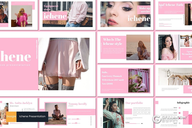 30页扁平化时尚服装秀服装展示Google slides模板5种主题配色 - 顶尖PPT