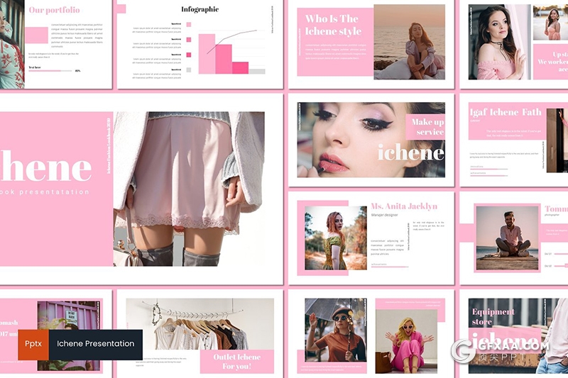 30页扁平化时尚服装秀服装展示PPT模板5种主题配色 - 顶尖PPT