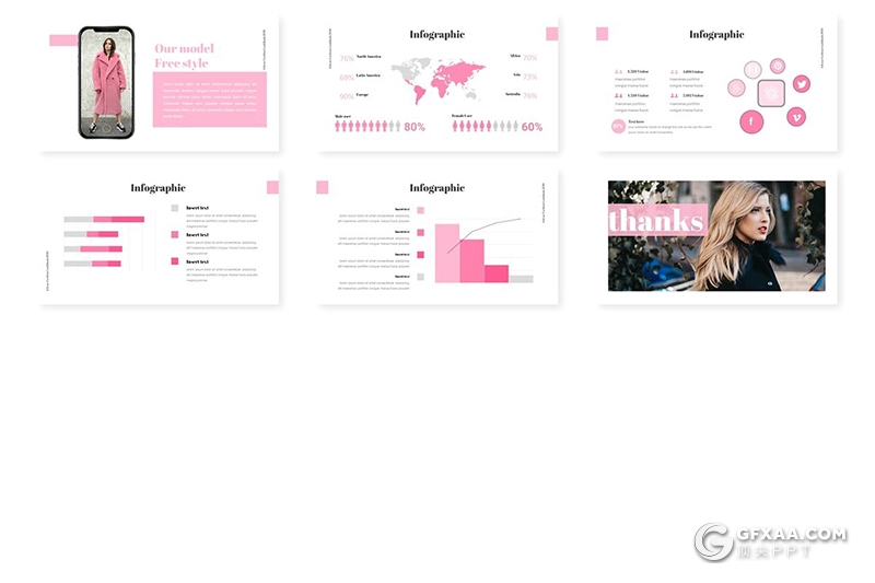 30页扁平化时尚服装秀服装展示PPT模板5种主题配色 - 顶尖PPT