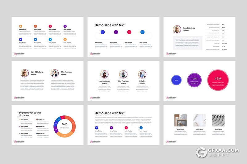 Instagram社交app应用介绍展示数据分析通用keynote模板 - 顶尖PPT