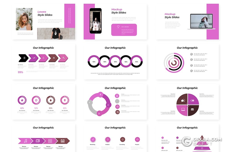 30页扁平化简约时尚服装展示多用途PPT模板5种主题配色 - 顶尖PPT