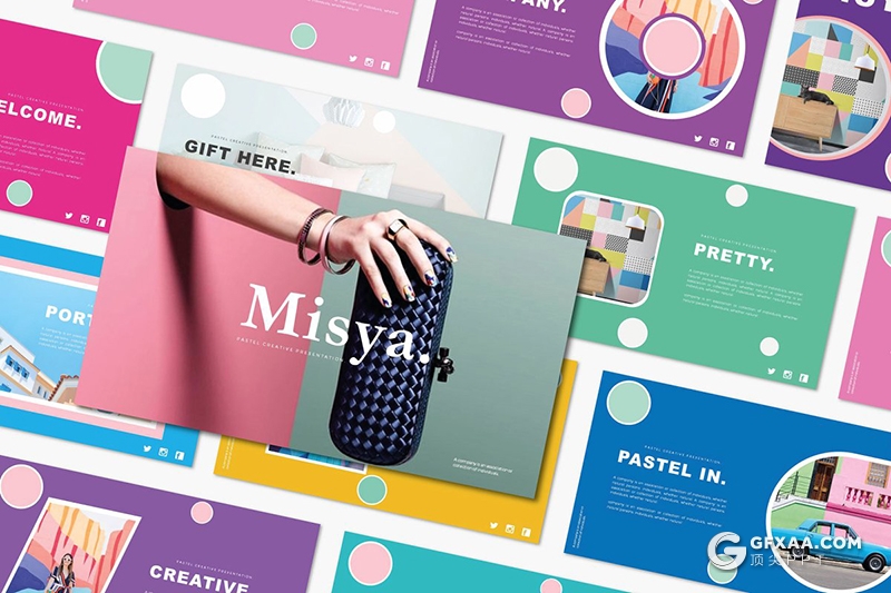 42页彩色欧美时尚流行风格摄影人物图片展示PPT模板 - 顶尖PPT