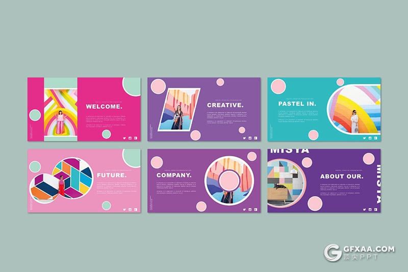 42页彩色欧美时尚流行风格摄影人物图片展示PPT模板 - 顶尖PPT