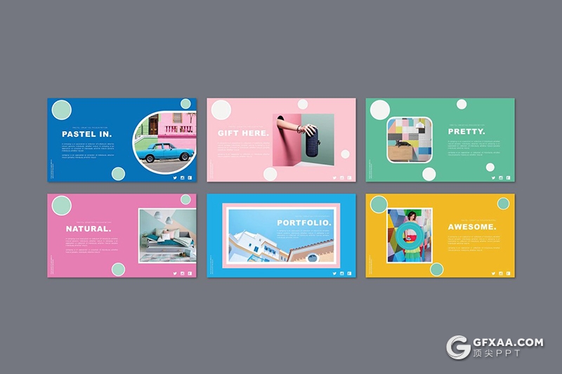 42页彩色欧美时尚流行风格摄影人物图片展示PPT模板 - 顶尖PPT