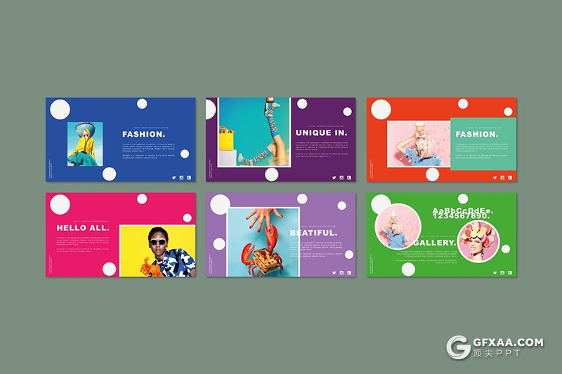 42页彩色欧美时尚流行风格摄影人物图片展示PPT模板 - 顶尖PPT