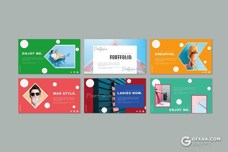 42页彩色欧美时尚流行风格摄影人物图片展示PPT模板 - 顶尖PPT