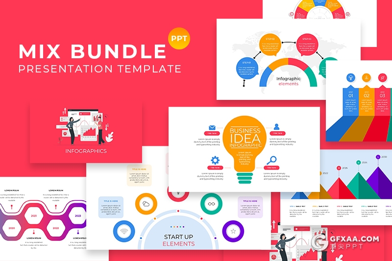 30页彩色商务图形设计欧美商务数据统计分析PPT模板 - 顶尖PPT