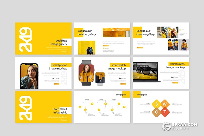 30页国外扁平化小清新商务工作汇报总结PPT模板5种主题配色 - 顶尖PPT