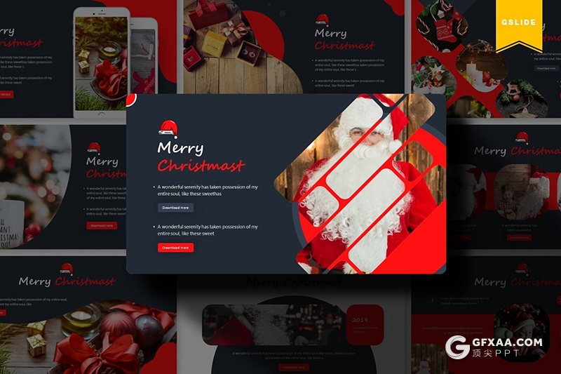 30页国外圣诞节主题Google slides模板5种配色方案 - 顶尖PPT