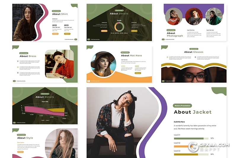 30页简约时尚风格服装行业数据分析统计PPT模板5种主题配色 - 顶尖PPT