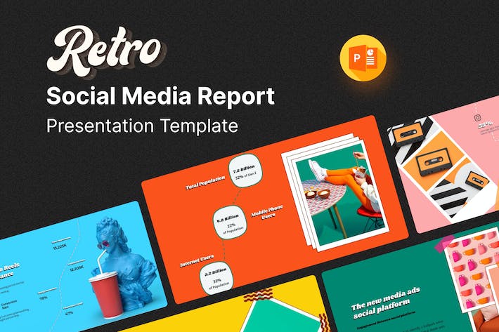 复古社交媒体报告欧美PowerPoint模板 - 顶尖PPT